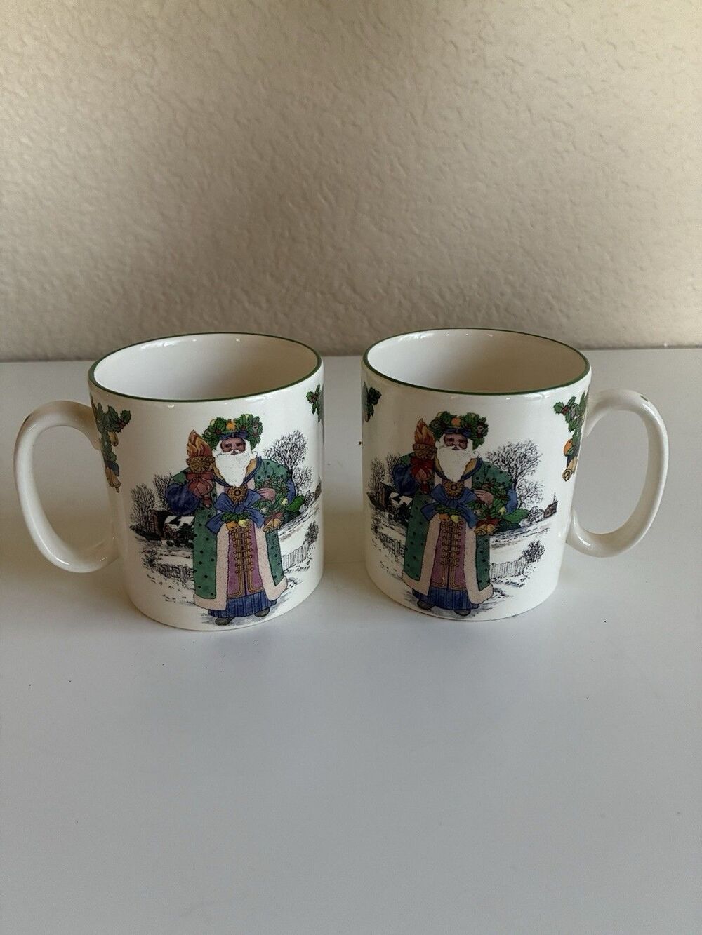 Spode Santas Around the World British Santa Mug Christmas Tree Set Of 2